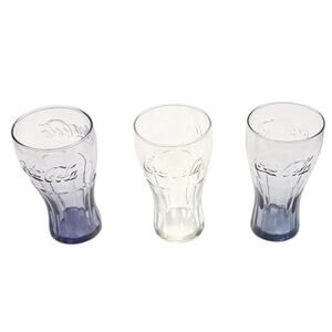 Vintage Coca-Cola Coke Set Of 3 16oz Contour Glasses 2 Amethyst Purple 1 Clear